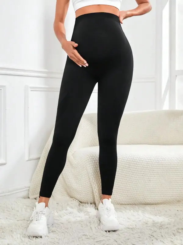 Women's Solid High Waist Maternity Leggings, Casual Comfy Breathable Skinny Pants, Summer Outfits, Maternity Bottoms for Al...