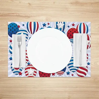 Blue Red Stripe Star Balloon Set Of 4 Placemats - Aperturee