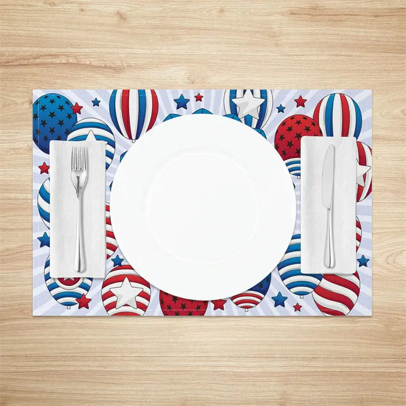 Blue Red Stripe Star Balloon Set Of 4 Placemats - Aperturee