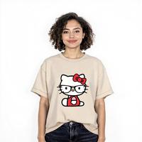 【FaddishDeal】 Hello Kitty Round neck casual top, all-match, Hello Kitty, loose, short sleeves for women,