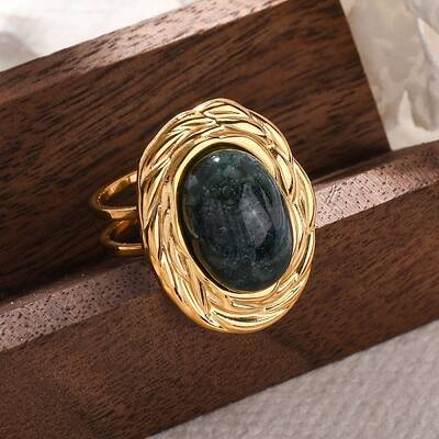 Oval Natural Moss Agate Finger Rings