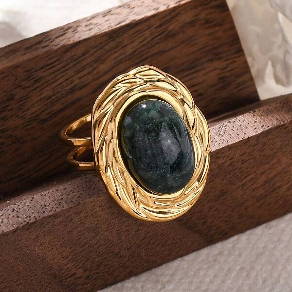 Oval Natural Moss Agate Finger Rings