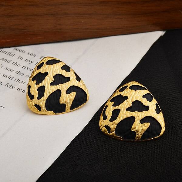 Leopard Print Brass Enamel Stud Earrings for Women