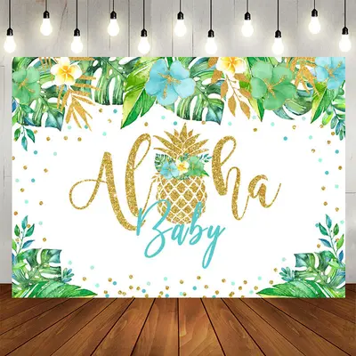 Aperturee Green Tropical Plant Gold Baby Shower Backdrop