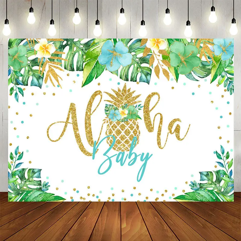 Aperturee Green Tropical Plant Gold Baby Shower Backdrop