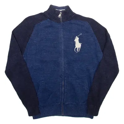 POLO RALPH LAUREN Boys Cardigan Blue Tight Knit L