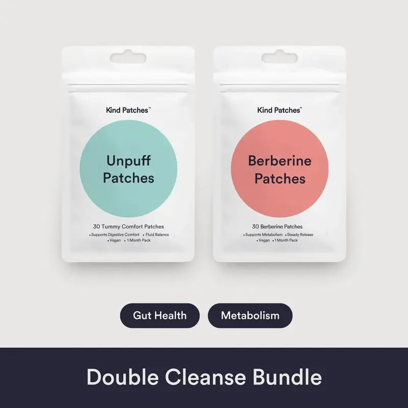 Kind Patches Double Cleanse Bundle, 30 Unpuff Patches+30 Berberine Patches, Support Healthy Gut, Debloating, Digestive Comfor...