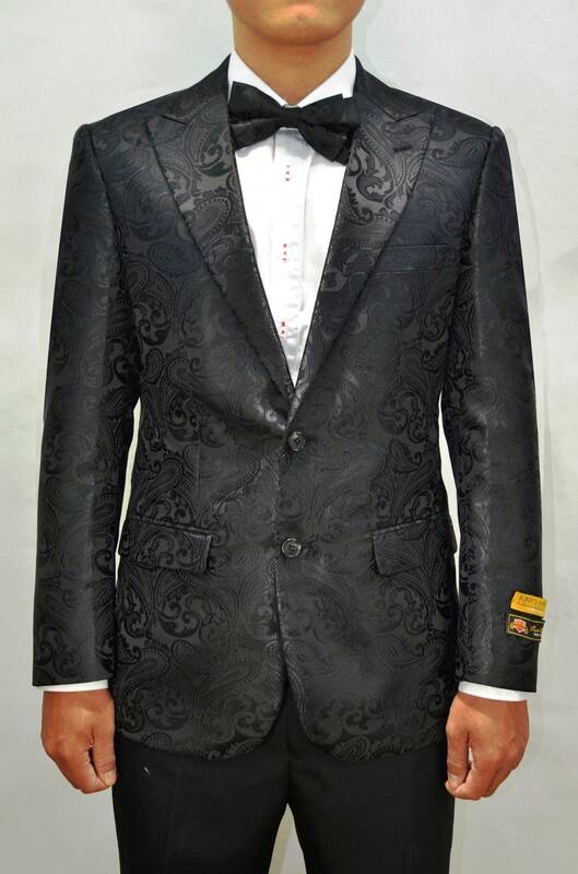 Black Floral Tuxedo - 2 button closure with a shawl lapel - All Black Floral Suit