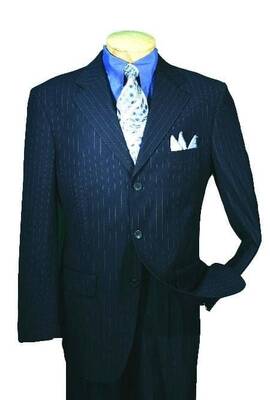 Men's Dark Navy Affordable Stripe ~ Pinstripe Blue Pleated Pants Cheap Priced Business Suits Clearance Sale Online Sale Avail...