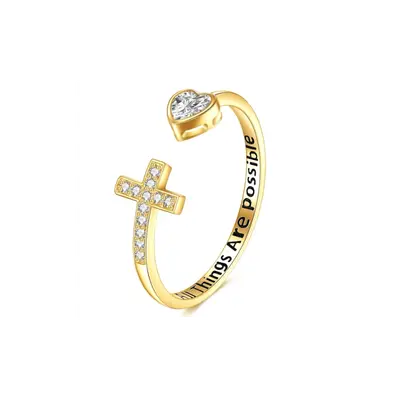 14K Gold Cubic Zirconia & Moissanite Heart Open Ring