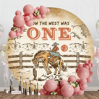 Sand Cowboy Farm Cactus Round 1st Birthday Backdrop - Aperturee