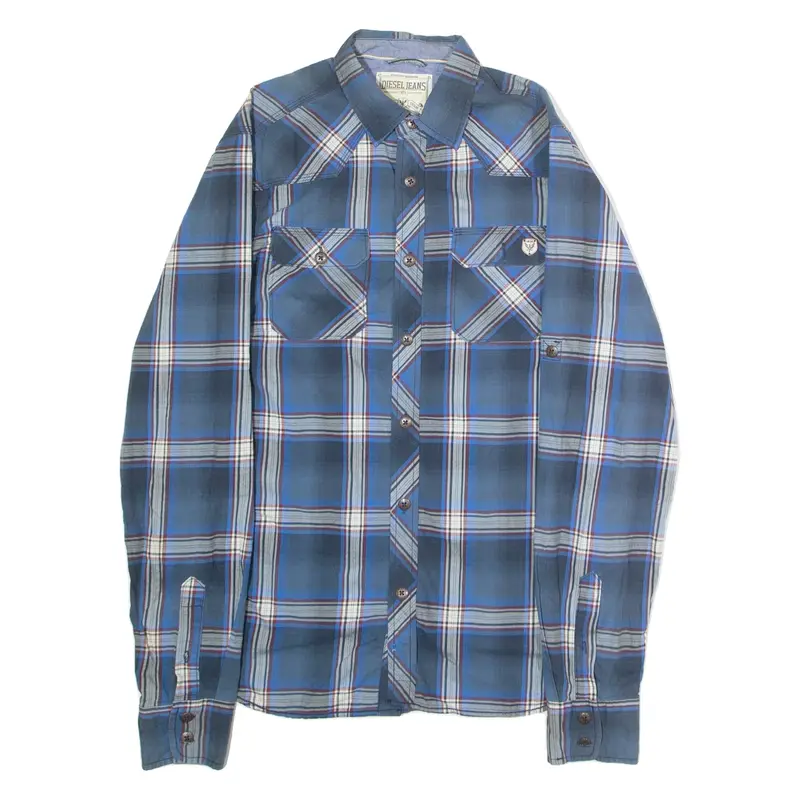 DIESEL Mens Shirt Blue Plaid Long Sleeve M