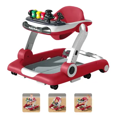 4-in-1 Baby Walker, Foldable Activity Walker with Adjustable Height & Speed, Music, Lights, Steering Wheel, Activity Baby Pus...