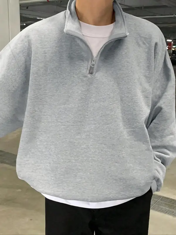 Men's Solid Drop Shoulder Half Zip Up Thermal Lined Lounge Sweatshirt, Regular Fit Casual Long Sleeve Funnel Neck Pullover fo...