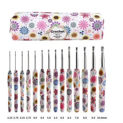 Crochet Hook Set with Storage Bag, 14pcs/set Flower Pattern Yarn Crochet with Soft Comfortable Grip, Knitting Hook for DIY Ha...