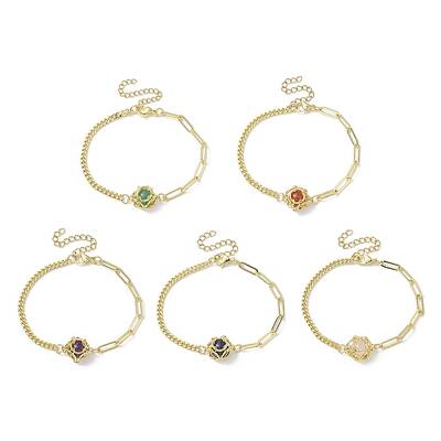Natural Gemstone Round Link Bracelet