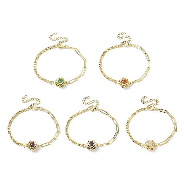 Natural Gemstone Round Link Bracelet