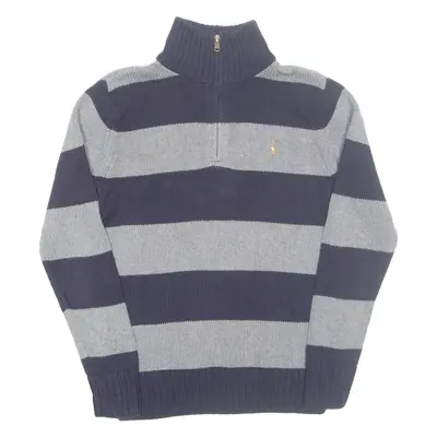 POLO RALPH LAUREN Boys Patterned Jumper Grey Striped 1/4 Zip Tight Knit M