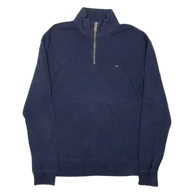 TOMMY HILFIGER Mens Jumper Blue 1/4 Zip Tight Knit L