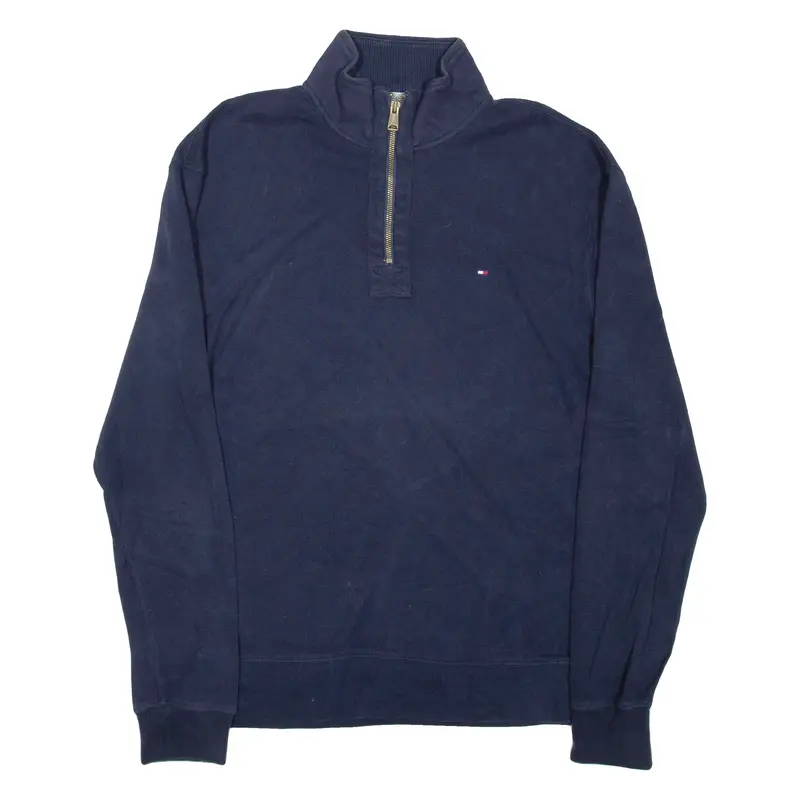 TOMMY HILFIGER Mens Jumper Blue 1/4 Zip Tight Knit L