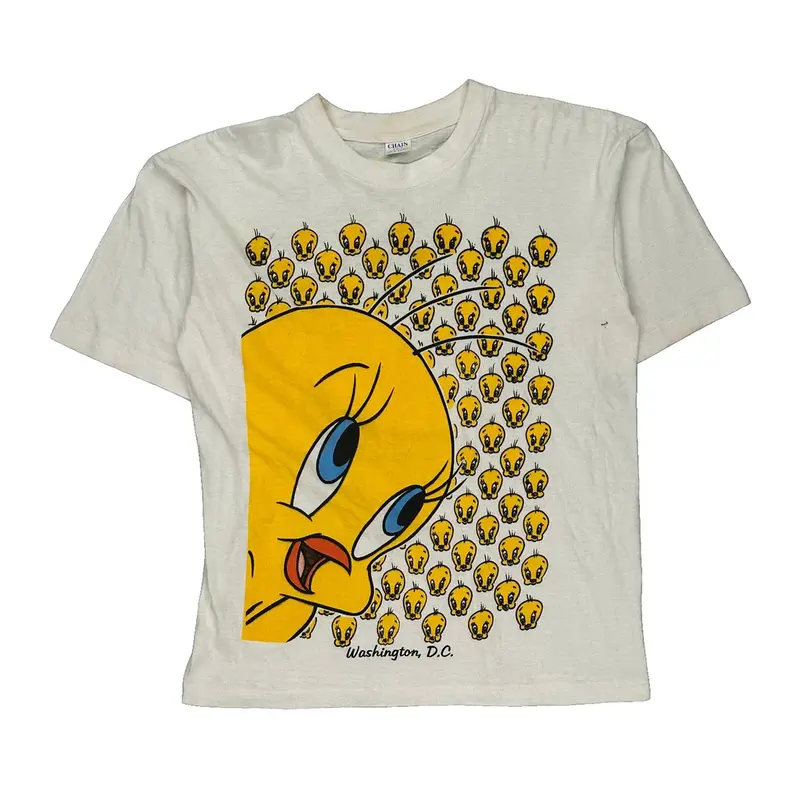 Tweety Bird Chain Graphic T-Shirt - Large White Cotton