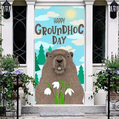 Blue Sky Cloud Sunny Happy Groundhog Day Door Cover - Aperturee
