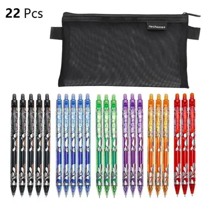Erasable Pen Set, 22pcs Push Neutral Pen with 1 Count Storage Bag, Magic Erasable 6-color Retractable Pen, Office Supplies St...