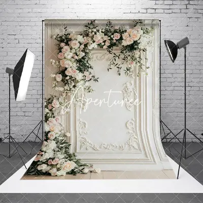 Aperturee Vintage White Wall Floral Wedding Photo Backdrop, 2X3FT(0.6MX1M), 14 USD, wedding backdrops, NYSD1J40-M