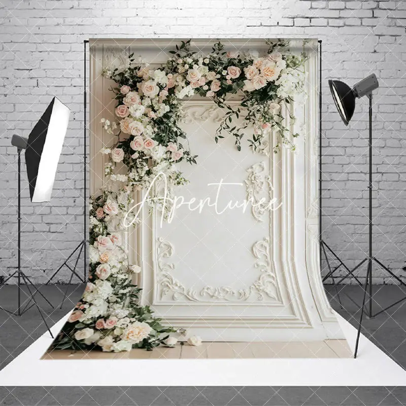 Aperturee Vintage White Wall Floral Wedding Photo Backdrop, 2X3FT(0.6MX1M), 14 USD, wedding backdrops, NYSD1J40-M