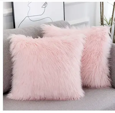 Set of 2 White Decorative Fluffy Pillow Covers New Luxury Series Merino Style Faux Fur Throw Pillow Covers Square Fuzzy Cushi...