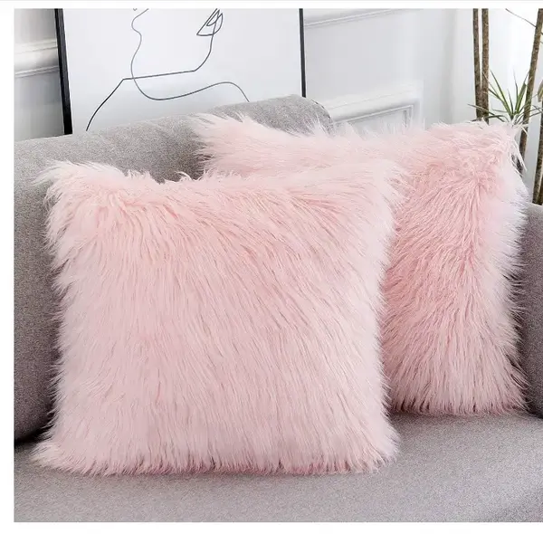 Set of 2 White Decorative Fluffy Pillow Covers New Luxury Series Merino Style Faux Fur Throw Pillow Covers Square Fuzzy Cushi...