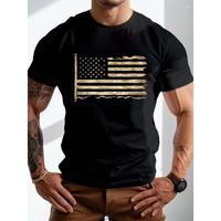Cotton Short Sleeve  T-Shirt Plus Size Mens Casual Summer T-Shirt - Slight Stretch Crew Neck Geometric Flag Graphic Print Tee...