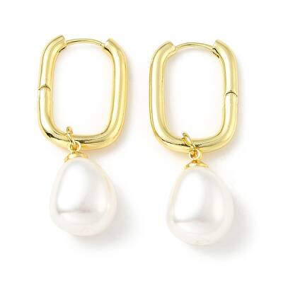 Plastic Pearl Dangle Hoop Earrings