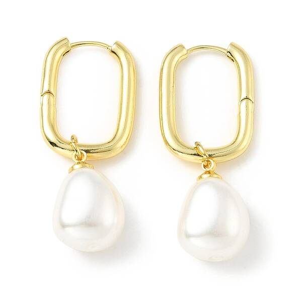 Plastic Pearl Dangle Hoop Earrings