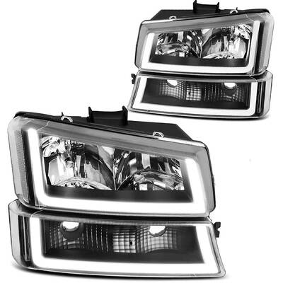 YITAMOTOR® Headlights Assembly Compatible with 2003-2007 Chevy Silverado Avalanche 1500 2500 3500 (Black Housing Amber Refle...