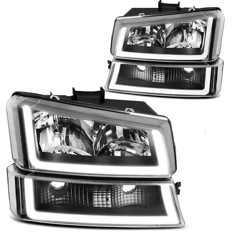 YITAMOTOR® Headlights Assembly Compatible with 2003-2007 Chevy Silverado Avalanche 1500 2500 3500 (Black Housing Amber Refle...