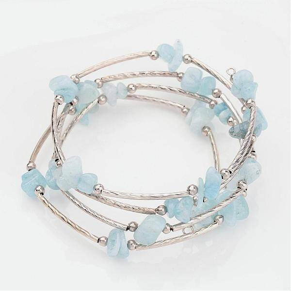 Four Loops Natural Aquamarine Beaded Wrap Bracelets