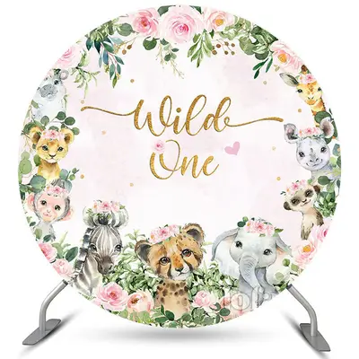 Aperturee Safari Pink Theme Wild One Circle Birthday Backdrop | Cake Smash Backdrop | Simple Backdrop For Birthday | Name Bac...
