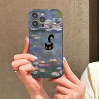 Oil painting cat pattern phone case, decorative phone protective cover, shockproof phone cases compatible with iPhone 11 12 1...