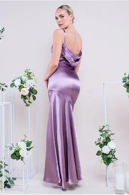 Goddiva Cowl Back Satin Maxi Dress - Rosepink