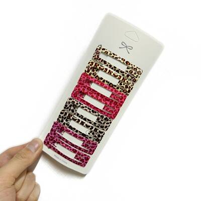 8Pcs Leopard Print Rectangle Alloy Snap Hair Clips for Girl