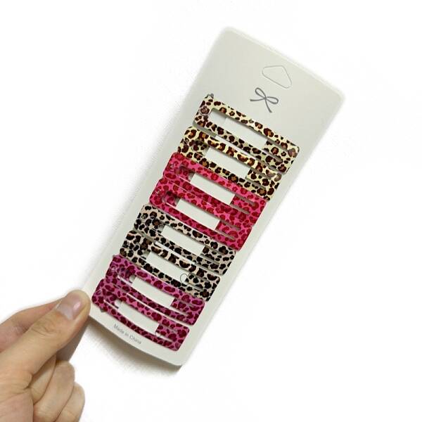 8Pcs Leopard Print Rectangle Alloy Snap Hair Clips for Girl