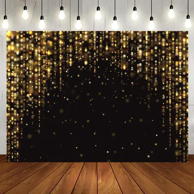 Aperturee Gold Glitter Black Birthday Backdrop For Party