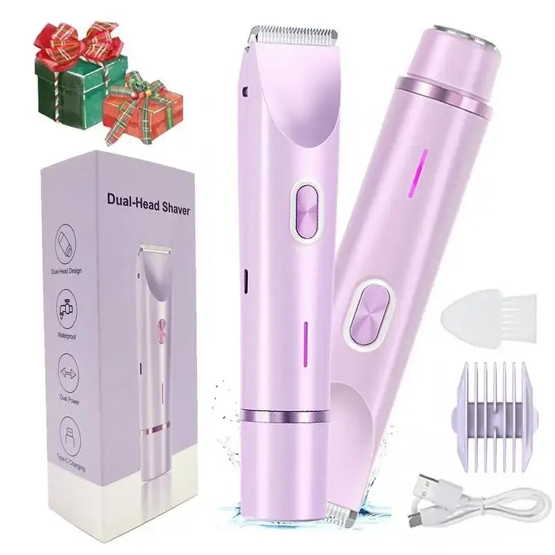 Festival Gifts, 2 in 1 Electric Hair Removal Tool Bikini Trimmer for Women, Double-ended Electric Razors, Body & Facial Elect...