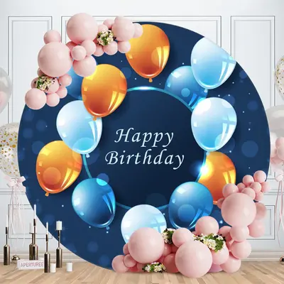 Aperturee Royal Blue Ballons Round Happy Birthday Backdrop