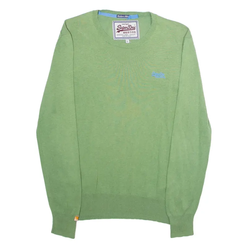 SUPERDRY Womens Jumper Green Crew Neck Tight Knit Cashmere L