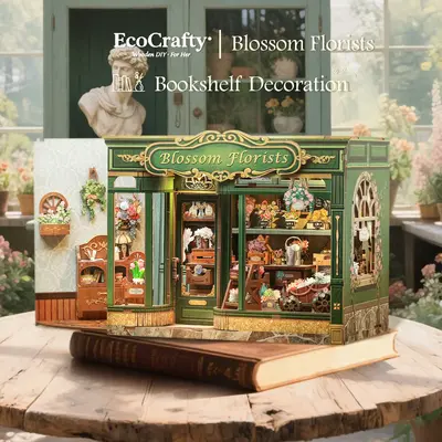 EcoCrafty Blossom Florists CutEBEE Book Nook Kit DIY Miniature House Dollhouse Kit for Adults and Teens Bookshelf Decor 3D Wo...