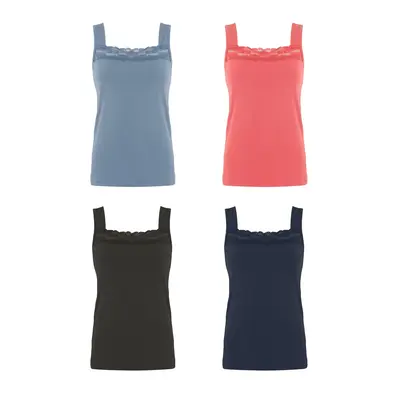 Urban Diction Lace Detailed Camisole Packs- Set of Four, Multi Colors Comfort Womenswear Casual Elegance Fitted Soft