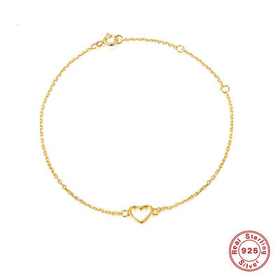 925 Sterling Silver Hollow Heart Link Bracelet for Women
