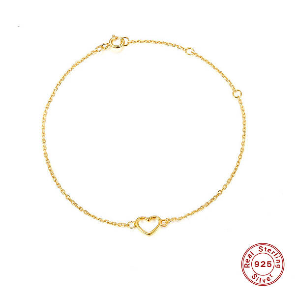 925 Sterling Silver Hollow Heart Link Bracelet for Women